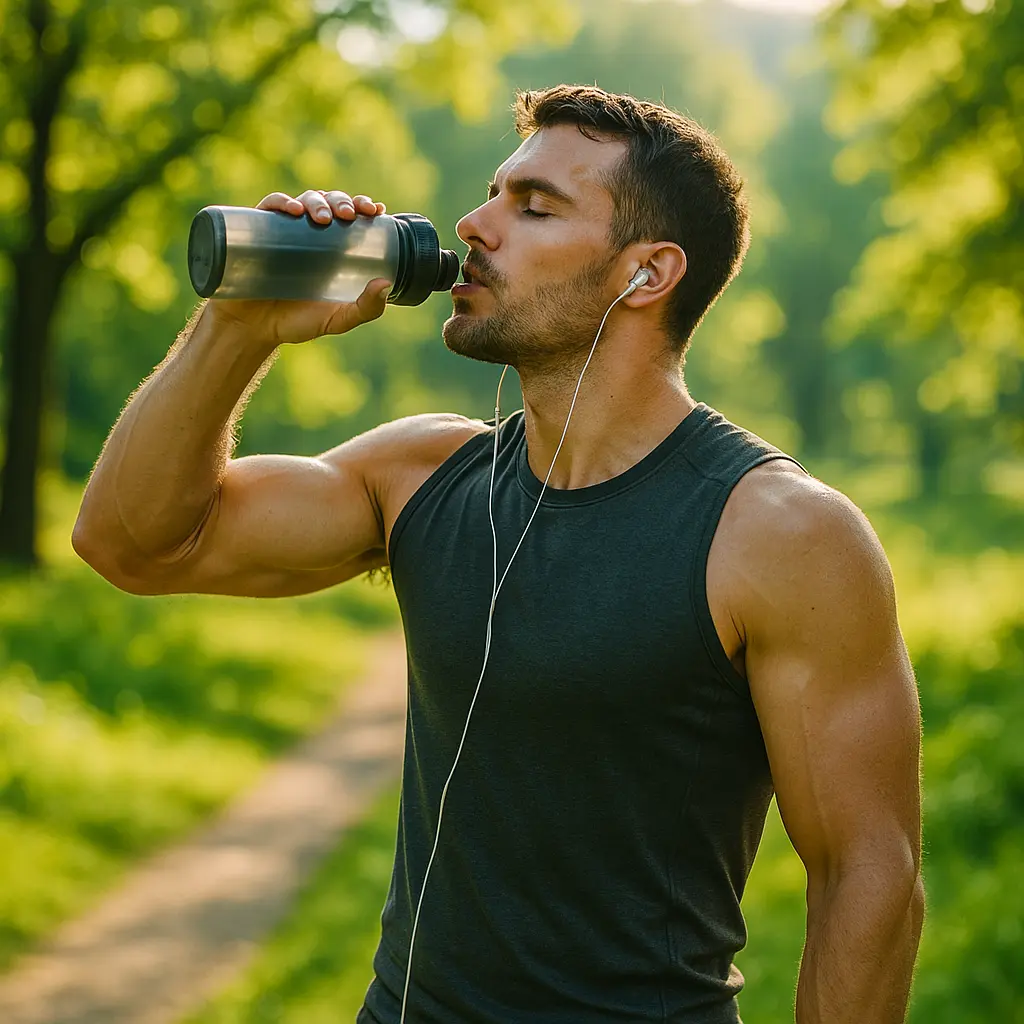 Fit man drinking water after workout to support healthy weight loss